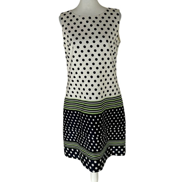 Tahari Arthur S Levine Dresses & Skirts - Tahari Arthur‎ S Levine Sheath Dress 6 White Black Polka Dot Colorblock Stripe